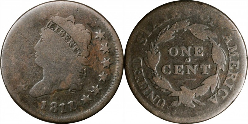 Classic Head Cent

1811/0 Classic Head Cent. S-286. Rarity-3. Good-6.

Scarc...