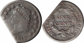Classic Head Cent

1812 Classic Head Cent. S-291. Rarity-2. Small Date. VG-8, Damaged.

Collected as an end-of-strip clip mint error, but it appea...