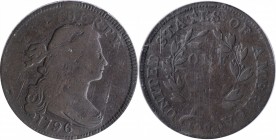 Draped Bust Cent

1796 Draped Bust Cent. S-114. Rarity-5. Reverse of 1797. VG-8 (PCGS).

PCGS# 1407.

Collector envelopes with attribution and p...