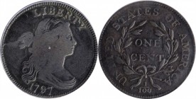 Draped Bust Cent

1797 Draped Bust Cent. S-121B. Rarity-3-. Breen Die State V. Reverse of 1795, Gripped Edge. Fine-12 (PCGS).

PCGS# 1416.

Esti...