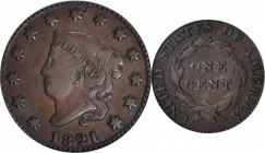 Matron Head Cent

1821 Matron Head Cent. N-2. Rarity-1. Fine-15 (PCGS).

PCGS# 1621. NGC ID: 2258.

From our (Teletrade's) sale of July 2009, lo...
