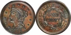 Braided Hair Cent

1850 Braided Hair Cent. N-9. Rarity-2. MS-63 BN (PCGS).

PCGS# 1889. NGC ID: 226G.

Estimate: $ 250