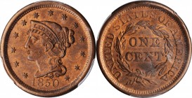 Braided Hair Cent

1850 Braided Hair Cent. N-21, 10. Rarity-2. MS-64 RB (PCGS).

PCGS# 1890. NGC ID: 226G.

Estimate: $ 800