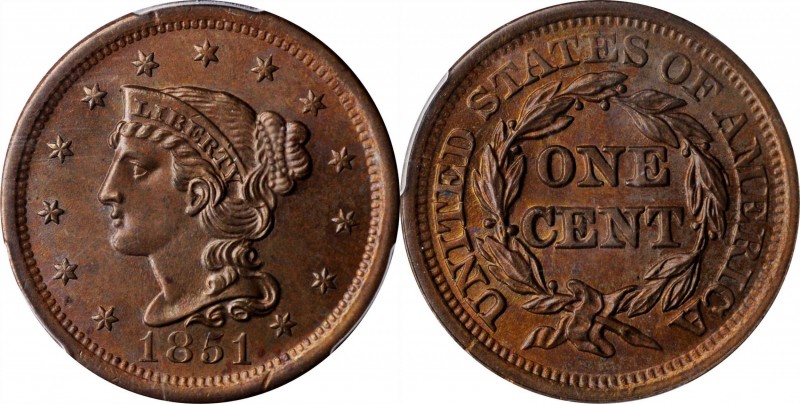 Braided Hair Cent

1851 Braided Hair Cent. N-2. Rarity-1. MS-64 BN (PCGS).

...