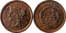 Braided Hair Cent

1851 Braided Hair Cent. N-2. Rarity-1. MS-64 BN (PCGS).

PCGS# 1892. NGC ID: 226H.

Estimate: $ 400
