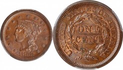 Braided Hair Cent

1853 Braided Hair Cent. N-11. Rarity-2. MS-63 BN (PCGS).

PCGS# 1901. NGC ID: 226K.

Estimate: $ 200