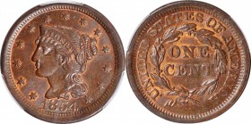 Braided Hair Cent

1854 Braided Hair Cent. N-17. Rarity-1. MS-64 BN (PCGS).

PCGS# 1904. NGC ID: 226L.

Estimate: $ 300