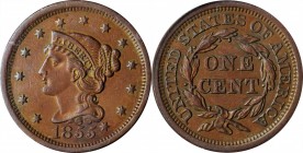 Braided Hair Cent

1855 Braided Hair Cent. N-9. Rarity-1. Slanting 5s, Knob on Ear. AU-50 (ANACS).

PCGS# 403958.

Estimate: $ 100