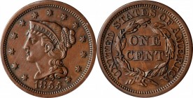 Braided Hair Cent

1855 Braided Hair Cent. N-10. Rarity-1. Slanting 5s. AU-50 (ANACS).

PCGS# 1910.

Estimate: $ 100