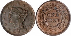 Braided Hair Cent

1856 Braided Hair Cent. N-2. Rarity-1. Slanting 5. MS-63 BN (PCGS). OGH.

The old style PCGS insert uses coin #1919, which is n...