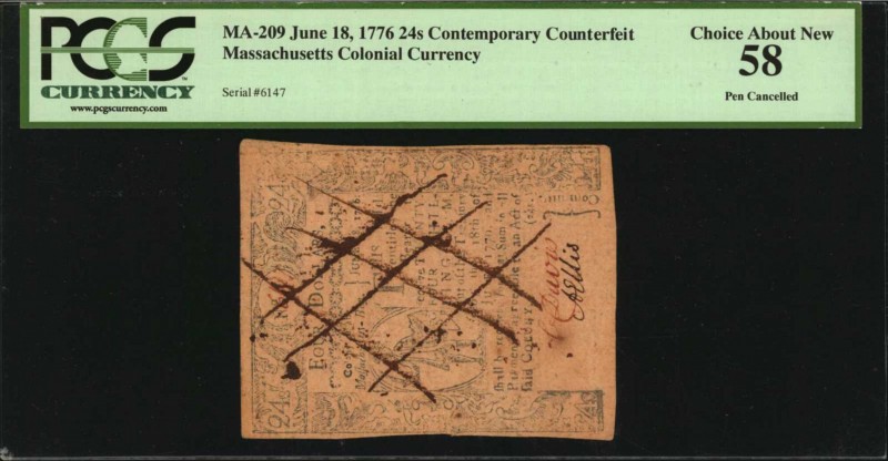 Colonial Notes

MA-209CT. Massachusetts. June 18, 1776. 24 Shillings. PCGS Cur...