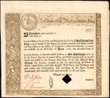 Colonial Notes

State of the Massachusetts Bay. 1777. 6% Loan due June 1, 1780. Extremely Fine. Remainder.

Sword in hand seal at top left. Seen w...