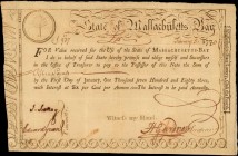 Colonial Notes

State of the Massachusetts Bay. February 5, 1780. 15 Pounds. 6% Loan due January 1, 1783. Very Fine.

The top date has been penned...