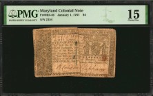 Colonial Notes

MD-46. Maryland. January 1, 1767. $4. PMG Choice Fine 15.

This early Maryland Colonial note displays a contemporary "pinned" repa...