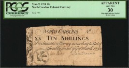 Colonial Notes

Lot of (2) NC-77 & 83. North Carolina. 1754-1757. 10 Shillings & 5 Pounds. PCGS Currency Fine 15 Apparent & Very Fine 30 Apparent.
...