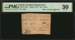 Colonial Notes

Lot of (2) NC-154h & 161a. North Carolina. April 2, 1776. $1/8 & $4. PCGS Currency Very Fine 25 Apparent & PMG Very Fine 30.

This...