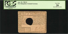Colonial Notes

NH-180. New Hampshire. April 29, 1780. $2. PCGS Currency Very Fine 20.

Hole cancel. A mid-grade example from one of the more coll...