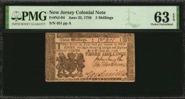 Colonial Notes

NJ-94. New Jersey. June 22, 1756. 3 Shillings. PMG Choice Uncirculated 63 EPQ.

No.451. Signed by Smyth, Hawthorne and Smith. An e...