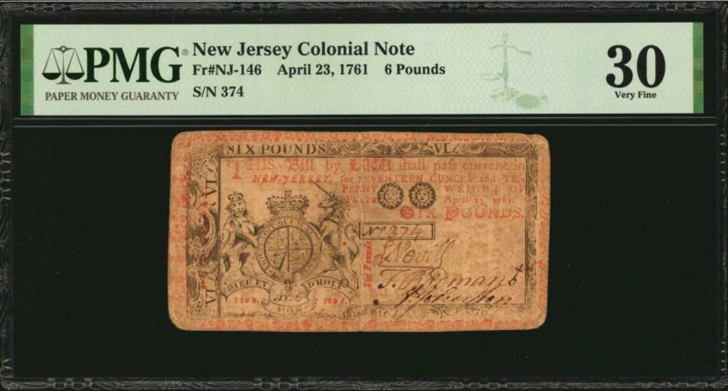 Colonial Notes

NJ-146. New Jersey. April 23, 1761. 6 Pounds. PMG Very Fine 30...