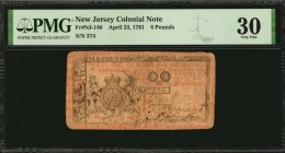 Colonial Notes

NJ-146. New Jersey. April 23, 1761. 6 Pounds. PMG Very Fine 30.

No.374. Signed by Neville, Rodman and Johnston. Imprint of James ...