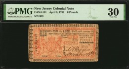 Colonial Notes

NJ-151. New Jersey. April 8, 1762. 6 Pounds. PMG Very Fine 30.

No.608. Signed by Neville, Rodman and Smith. One of just 1,219 iss...