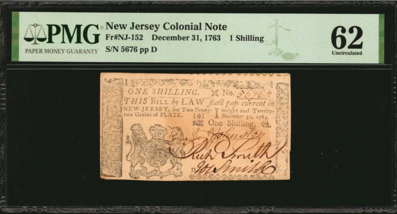 Colonial Notes

NJ-152. New Jersey. December 31, 1763. 1 Shilling. PMG Uncircu...