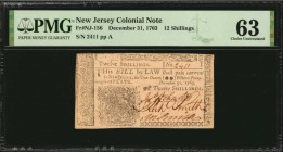 Colonial Notes

NJ-156. New Jersey. December 31, 1763. 12 Shillings. PMG Choice Uncirculated 63.

No.2411. Signed by Johnston, Smith and Smith. Im...