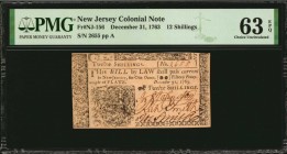 Colonial Notes

NJ-156. New Jersey. December 31, 1763. 12 Shillings. PMG Choice Uncirculated 63 EPQ.

No.2655. Signed by Johnston, Smith and Smith...