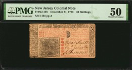 Colonial Notes

NJ-158. New Jersey. December 31, 1763. 30 Shillings. PMG About Uncirculated 50.

No.1161. Signed by Smith, Johnston and Skinner. I...