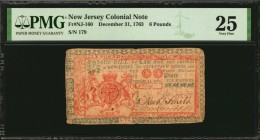Colonial Notes

NJ-160. New Jersey. December 31, 1763. 6 Pounds. PMG Very Fine 25.

No.179. Signed by Johnston, Smith and Smith. Deep blue and red...