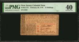 Colonial Notes

NJ-172. New Jersey. February 20, 1776. 15 Shillings. PMG Extremely Fine 40.

No.2594. A modestly circulated and well printed 15 Sh...