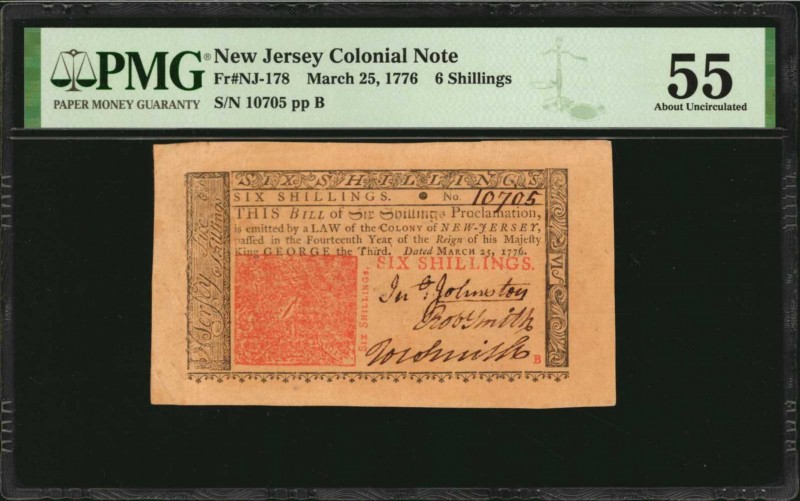 Colonial Notes

NJ-178. New Jersey. March 25, 1776. 6 Shillings. PMG About Unc...