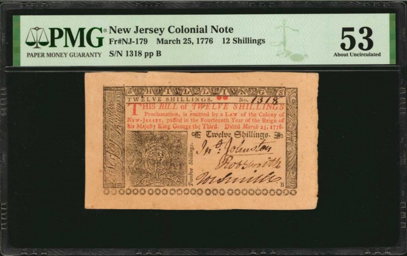 Colonial Notes

NJ-179. New Jersey. March 25, 1776. 12 Shillings. PMG About Un...
