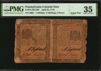 Colonial Notes

Uncut Pair PA-201/204. Pennsylvania. April 25, 1776. 1 Shilling & 2 Shillings, 6 Pence. PMG Choice Very Fine 35.

No. 2603. Signed...