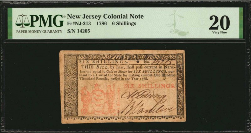 Colonial Notes

NJ-213. New Jersey. 1786. 6 Shillings. PMG Very Fine 20.

No...