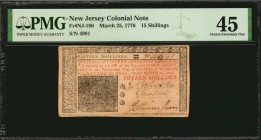 Colonial Notes

NJ-180. New Jersey. March 25, 1776. 15 Shillings. PMG Choice Extremely Fine 45.

No.4991. Signed by Johnston, Hart and Stevenson. ...