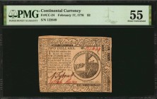 Continental Currency

CC-24. Continental Currency. February 17, 1776. $2. PMG About Uncirculated 55.

No.122649. Signed by Tybout and Hewes. Vivid...