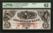 Connecticut

Litchfield, Connecticut. Litchfield Bank. 1857-59 $5. PMG Uncirculated 62. Proof.

(Haxby CT210 G6a) 6 POCs. Proof. Imprint of Bald, ...
