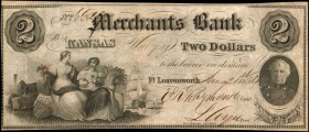 Kansas

Fort Leavenworth, Kansas. Merchants Bank. 1854 $2. About Uncirculated.

(KS-35 G2). Whitfield Q130. Engraved by W.L. Ormsby. Uniface on bo...