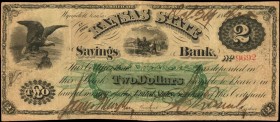 Kansas

Wyandell, Kansas. The Kansas State Savings Bank. 18xx $2. Very Fine.

Kansas Arms are under the arced title. Eagle at top left. Green prot...