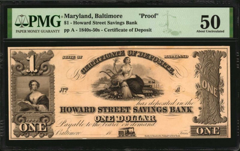 Maryland

Baltimore, Maryland. Howard Street Savings Bank. 1840s-50s $1. PMG A...