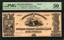 Maryland

Baltimore, Maryland. Howard Street Savings Bank. 1840s-50s $1. PMG About Uncirculated 50. Certificate of Deposit. Proof.

(Haxby Unliste...