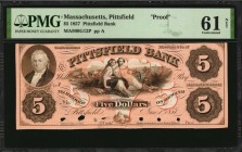 Massachusetts

Pittsfield, Massachusetts. Pittsfield Bank. 1857 $5. PMG Uncirculated 61 Net. Tape Repairs. Proof.

(MA-990 G12) Bald, Cousland & C...
