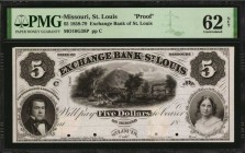 Missouri

St. Louis, Missouri. Exchange Bank of St. Louis. 1858-79. $5. PMG Uncirculated 62 Net. Tape Repairs. Proof.

(MO-10 G38) Bald, Cousland ...