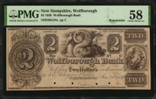New Hampshire

Wolfborough, New Hampshire. Wolfborough Bank. 1839. $2. PMG Choice About Uncirculated 58. Remainder.

(NH-350 G24). Imprint of Rawd...