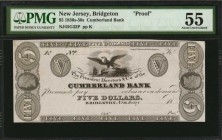 New Jersey

Bridgeton, New Jersey. Cumberland Bank. 1830s-50s $5. PMG About Uncirculated 55. Proof.

(NJ-45 G32). Plate K. Proof. Imprint of Under...