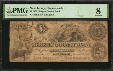 New Jersey

Hackensack, New Jersey. Bergen County Bank. 1855. $5. PMG Very Good 8.

(NJ-170 G8) Rawdon, Wright & Co. New York & Philad. Woman seat...