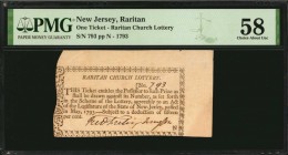 New Jersey

Raritan, New Jersey. Raritan Church Lottery. 1793. One Ticket. PMG Choice About Uncirculated 58.

Bold embossing and sharply printed i...