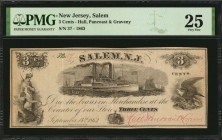 New Jersey

Salem, New Jersey. Hall, Pancoast & Graveny. 1863. 3 Cents. PMG Very Fine 25.

Unlisted issuer. Imprint of Wm. Mann. 43 South 4th St. ...