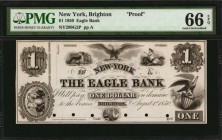 New York

Brighton, New York. Eagle Bank. August 1, 1850 $1. PMG Gem Uncirculated 66 EPQ. Proof.

(NY-290 G2). Plate A. 6 POCs. Printed on India p...